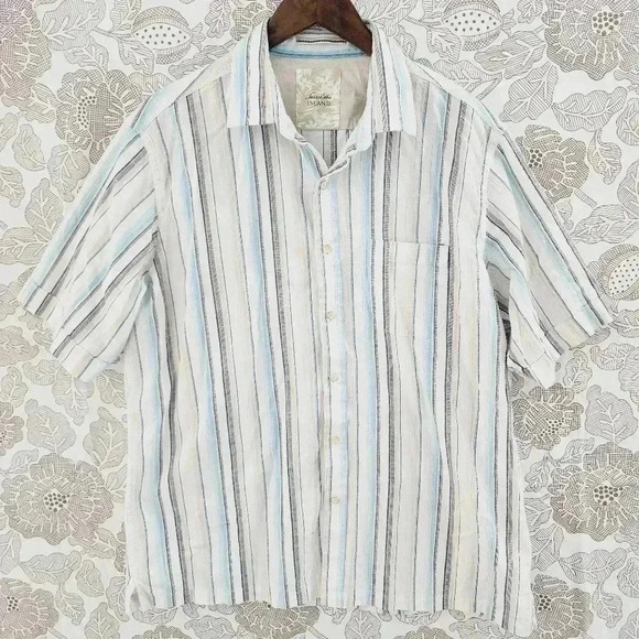 Tasso Elba Cotton Button down Short sleeve Striped Men's Casual Shirt L - Picture 1 of 6